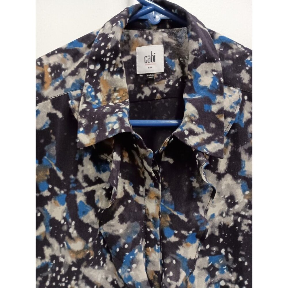Cabi Womens Starry Nights Blouse Small Multi Ruffle Long Sleeve Chiffon #3066 - Picture 3 of 8